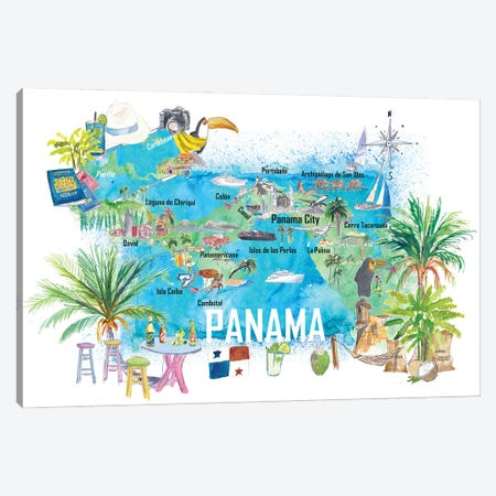 Panama Illustrated Travel Map With Tourist Highlights And Panamericana Canvas Print #MMB752} by Markus & Martina Bleichner Art Print