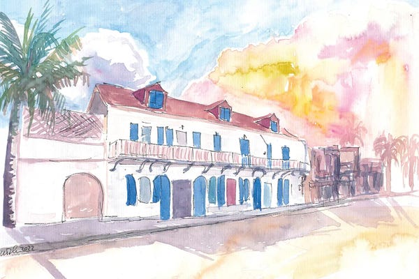 Markus & Martina Bleichner: Colonial Street Scene In Marigot Saint Martin In French Caribbean by Markus & Martina Bleichner