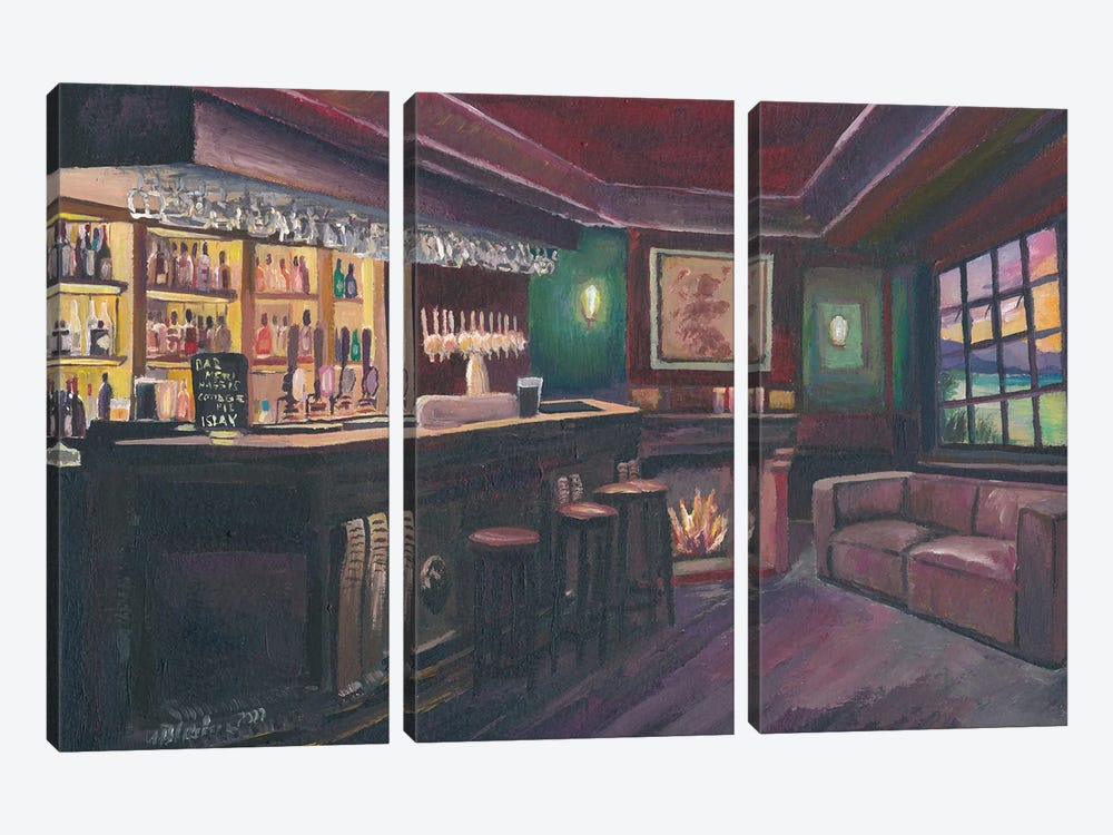 Pub Evening With Bar And Fireplace In Lonely Scottish Highlands by Markus & Martina Bleichner 3-piece Canvas Wall Art