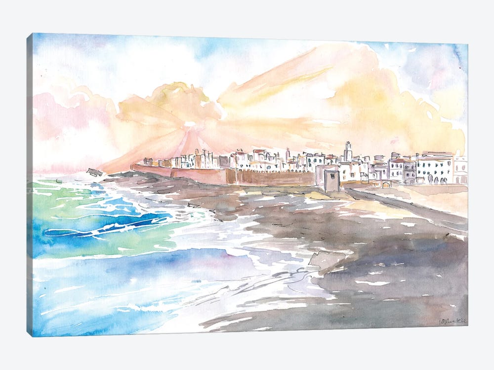 Essaouira Morocco View Of Medina With Breaking Ocean Waves by Markus & Martina Bleichner 1-piece Canvas Print