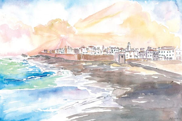 Markus & Martina Bleichner: Essaouira Morocco View Of Medina With Breaking Ocean Waves by Markus & Martina Bleichner
