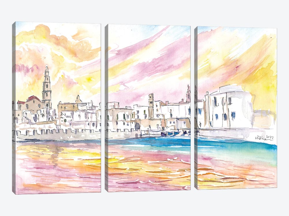 View Of Monopoli Italy With Old Port In Spectacular Sunlight by Markus & Martina Bleichner 3-piece Canvas Artwork