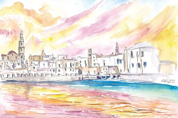Apulia: View Of Monopoli Italy With Old Port In Spectacular Sunlight by Markus & Martina Bleichner