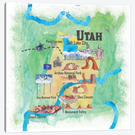 USA, Utah Illustrated Travel Poster Canvas Print #MMB75} by Markus & Martina Bleichner Canvas Art Print