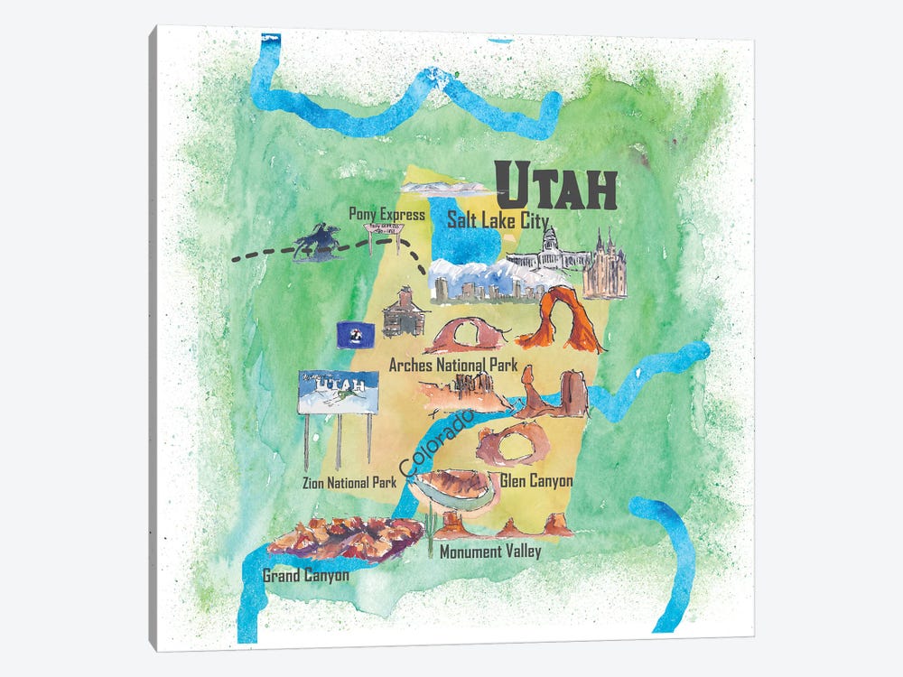 USA, Utah Illustrated Travel Poster by Markus & Martina Bleichner 1-piece Canvas Print