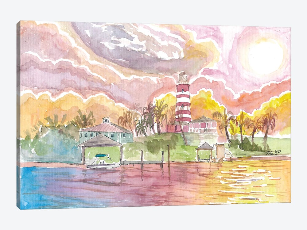 Incredible Sunset Of Caribbean Lighthouse And Town On Abaco Islands Bahamas by Markus & Martina Bleichner 1-piece Canvas Wall Art