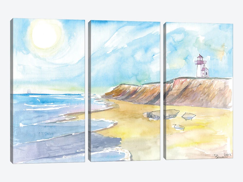 Waves And Wind On Beach Of Marthas Vineyard Massachusetts by Markus & Martina Bleichner 3-piece Canvas Wall Art