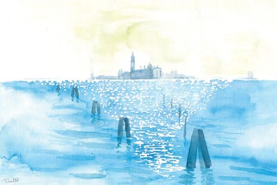 Navigating In The Serenissimas Lagoon With Sun Reflections And San Giorgio by Markus & Martina Bleichner framed canvas print