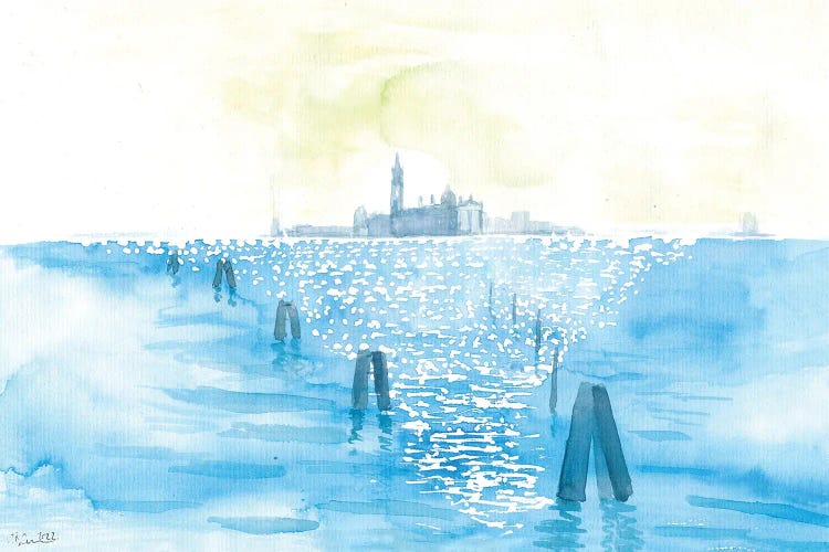 Navigating In The Serenissimas Lagoon With Sun Reflections And San Giorgio by Markus & Martina Bleichner wall art