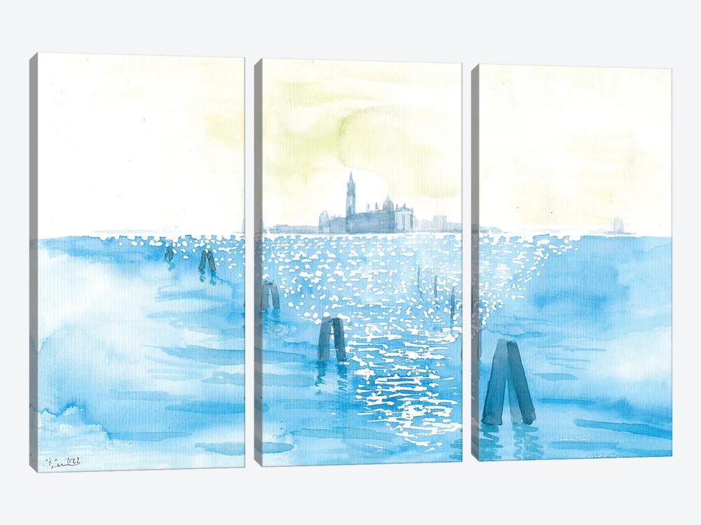 Navigating In The Serenissimas Lagoon With Sun Reflections And San Giorgio by Markus & Martina Bleichner 3-piece Canvas Art Print