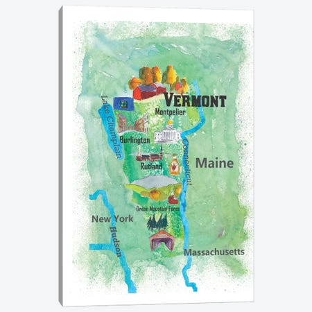 USA, Vermont State Travel Poster Map Canvas Print #MMB76} by Markus & Martina Bleichner Canvas Art Print