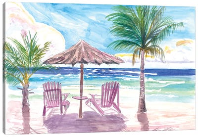 Welcoming Caribbean Colorful Beach Chairs Waiting For Sundown Canvas Art Print - Tropical Beach Art