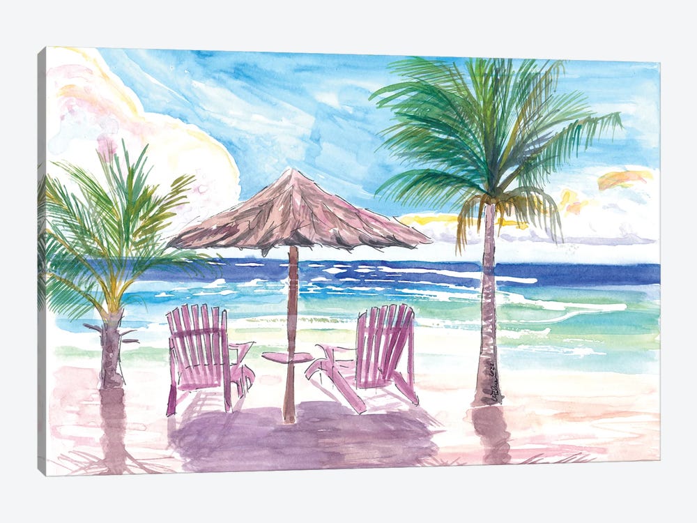 Welcoming Caribbean Colorful Beach Chairs Waiting For Sundown by Markus & Martina Bleichner 1-piece Canvas Print