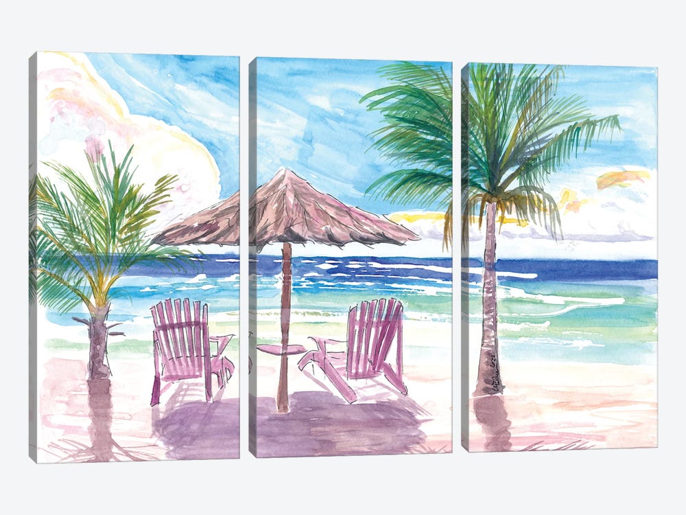 Welcoming Caribbean Colorful Beach Chairs Waiting For Sundown by Markus & Martina Bleichner 3-piece Art Print