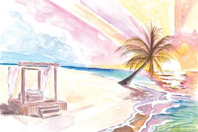 Dreaming Into The Tropical Sunset With Beach Bed Palms And Waves by Markus & Martina Bleichner framed canvas print