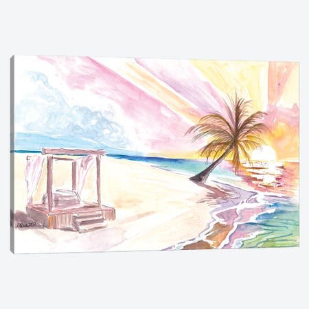 Dreaming Into The Tropical Sunset With Beach Bed Palms And Waves Canvas Print #MMB771} by Markus & Martina Bleichner Canvas Print