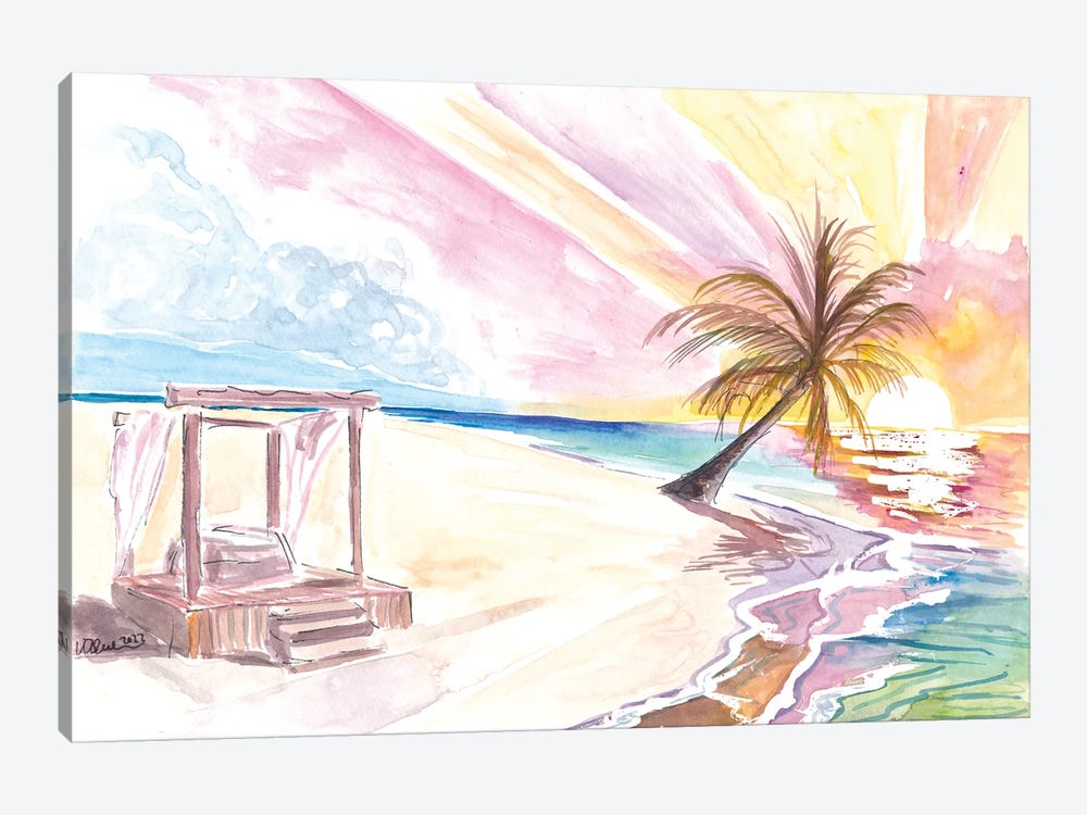 Dreaming Into The Tropical Sunset With Beach Bed Palms And Waves by Markus & Martina Bleichner 1-piece Canvas Wall Art