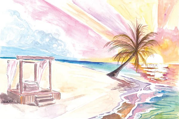 Markus & Martina Bleichner: Dreaming Into The Tropical Sunset With Beach Bed Palms And Waves by Markus & Martina Bleichner