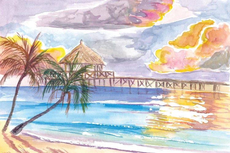 Maldives Escape And Hideaway With Tropical Deluxe Water Villa And Sunset by Markus & Martina Bleichner wall art