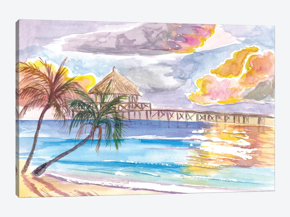Maldives Escape And Hideaway With Tropical Deluxe Water Villa And Sunset by Markus & Martina Bleichner 1-piece Art Print