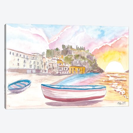 Lipari Aeolian Islands Quiet Port Scene With Boats In Italy Canvas Print #MMB778} by Markus & Martina Bleichner Canvas Print