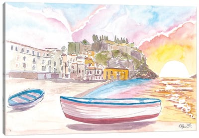 Lipari Aeolian Islands Quiet Port Scene With Boats In Italy Canvas Art Print - Sicily