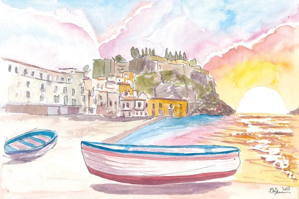 Rowboats: Lipari Aeolian Islands Quiet Port Scene With Boats In Italy by Markus & Martina Bleichner