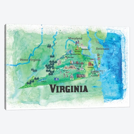 USA, Virginia State Travel Poster Map Canvas Print #MMB77} by Markus & Martina Bleichner Canvas Art Print