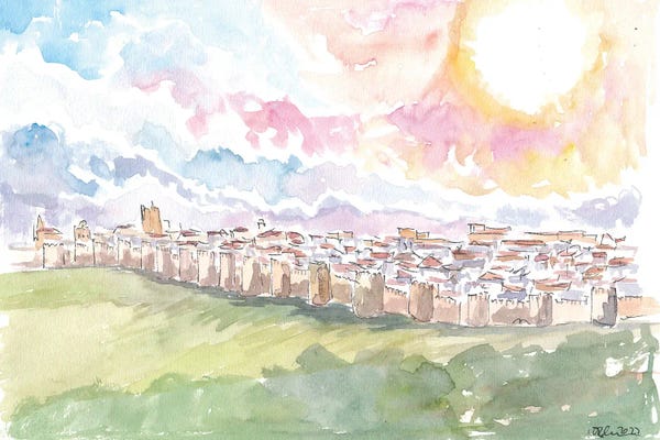 Markus & Martina Bleichner: Avila Spain Cityview With Historic City Walls by Markus & Martina Bleichner
