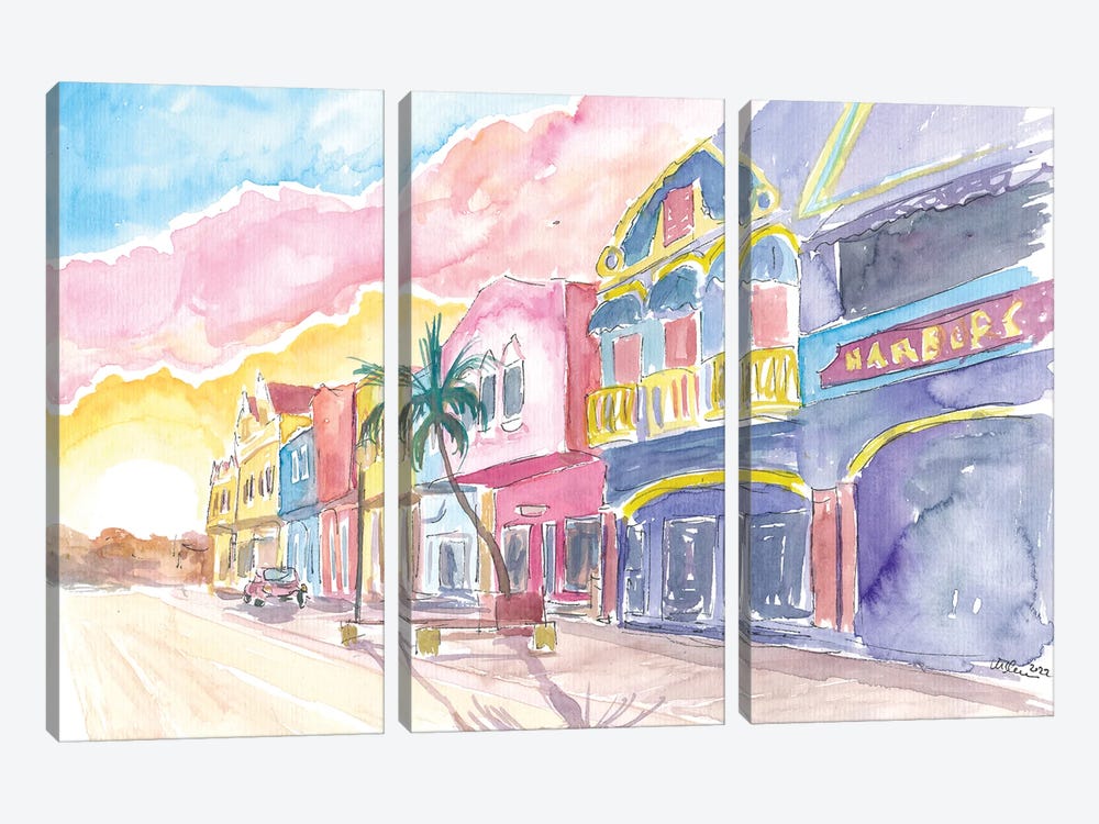 Kralendijk Bonaire Dutch Caribbean Colorful Street Scene by Markus & Martina Bleichner 3-piece Canvas Wall Art