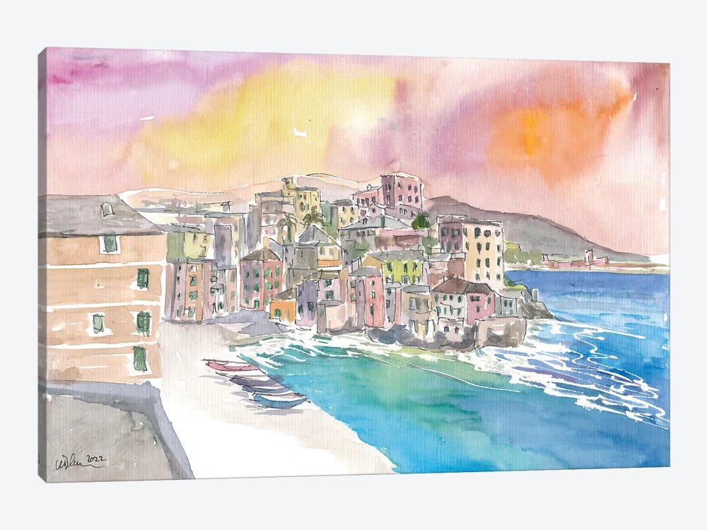 Boccadasse Little Italian Fishing Village In The City Of Genoa by Markus & Martina Bleichner 1-piece Art Print