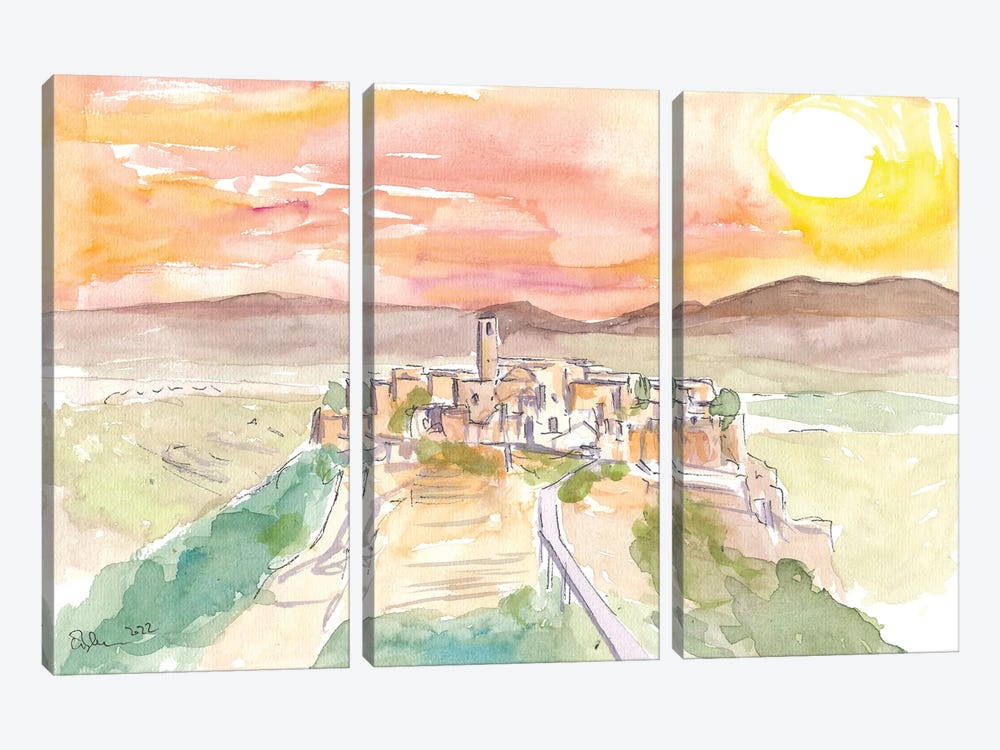 Civita Di Bagnoregio Italian Town On A Hill In Sunlight by Markus & Martina Bleichner 3-piece Canvas Art