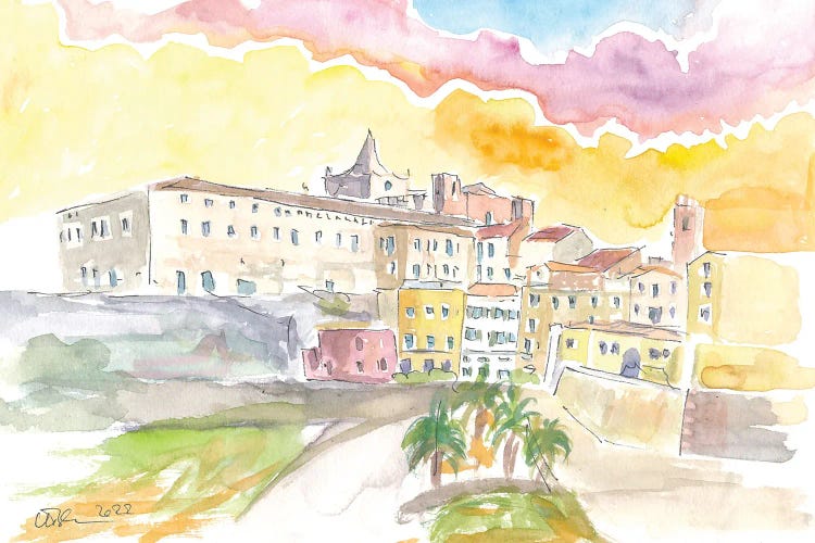 Mediterranean Mahon Menorca Cityscape At Sunset by Markus & Martina Bleichner wall art