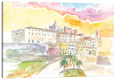 Mediterranean Mahon Menorca Cityscape At Sunset Canvas Art Print