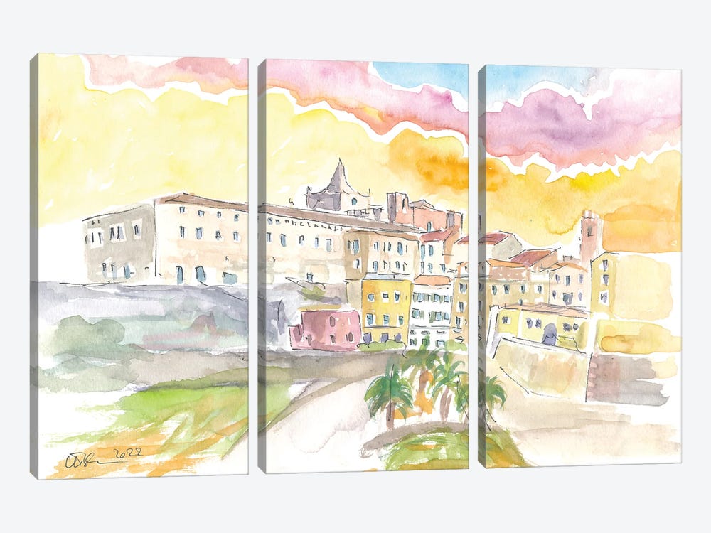 Mediterranean Mahon Menorca Cityscape At Sunset by Markus & Martina Bleichner 3-piece Canvas Art Print