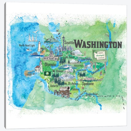 USA, Washington Illustrated Travel Poster Canvas Print #MMB78} by Markus & Martina Bleichner Canvas Artwork