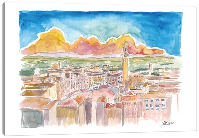 Sunset In Siena Tuscany Italy Piazza Del Campo Canvas Art Print - Tuscany Art