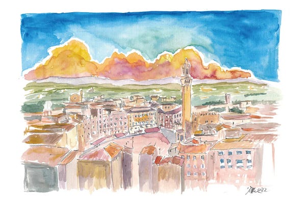 Siena: Sunset In Siena Tuscany Italy Piazza Del Campo by Markus & Martina Bleichner