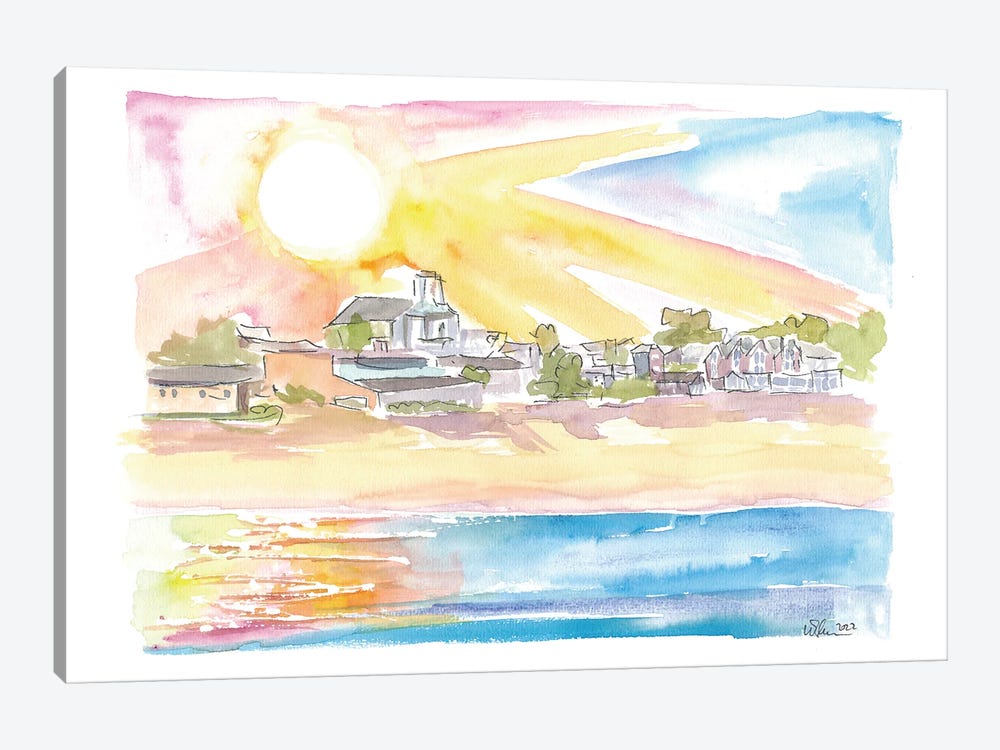 Cape Cod Coastal Beach House Scene At Sunset by Markus & Martina Bleichner 1-piece Canvas Art Print