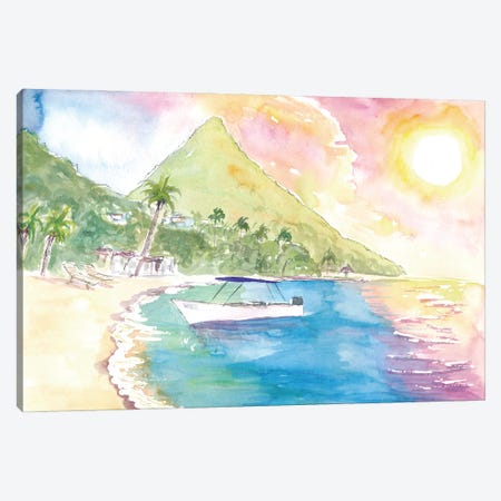 St Lucia Sunset And Amazing Piton Beach Scene Canvas Print #MMB798} by Markus & Martina Bleichner Canvas Print