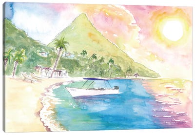 St Lucia Sunset And Amazing Piton Beach Scene Canvas Art Print - Saint Lucia