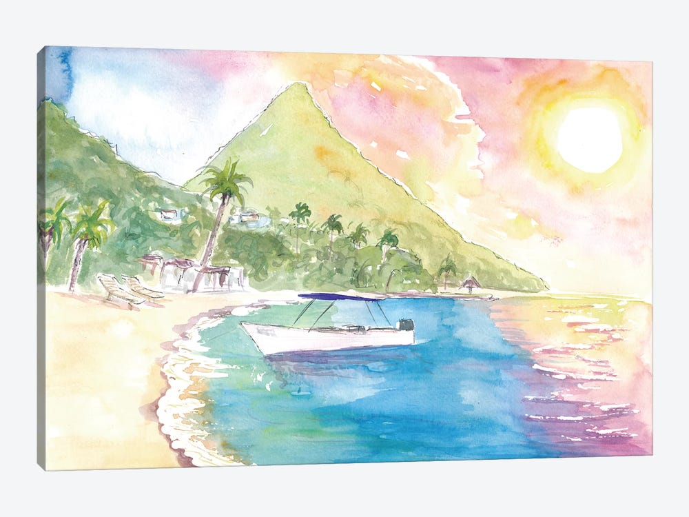 St Lucia Sunset And Amazing Piton Beach Scene by Markus & Martina Bleichner 1-piece Canvas Print