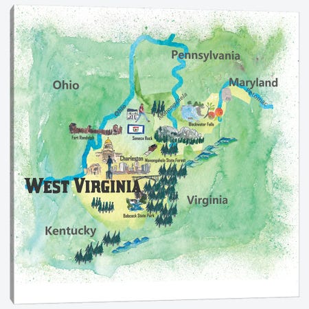 USA, West Virginia State Travel Poster Map Canvas Print #MMB79} by Markus & Martina Bleichner Canvas Wall Art
