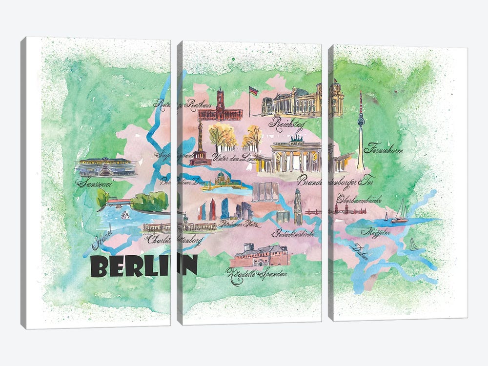 Berlin, Germany Travel Poster by Markus & Martina Bleichner 3-piece Canvas Art