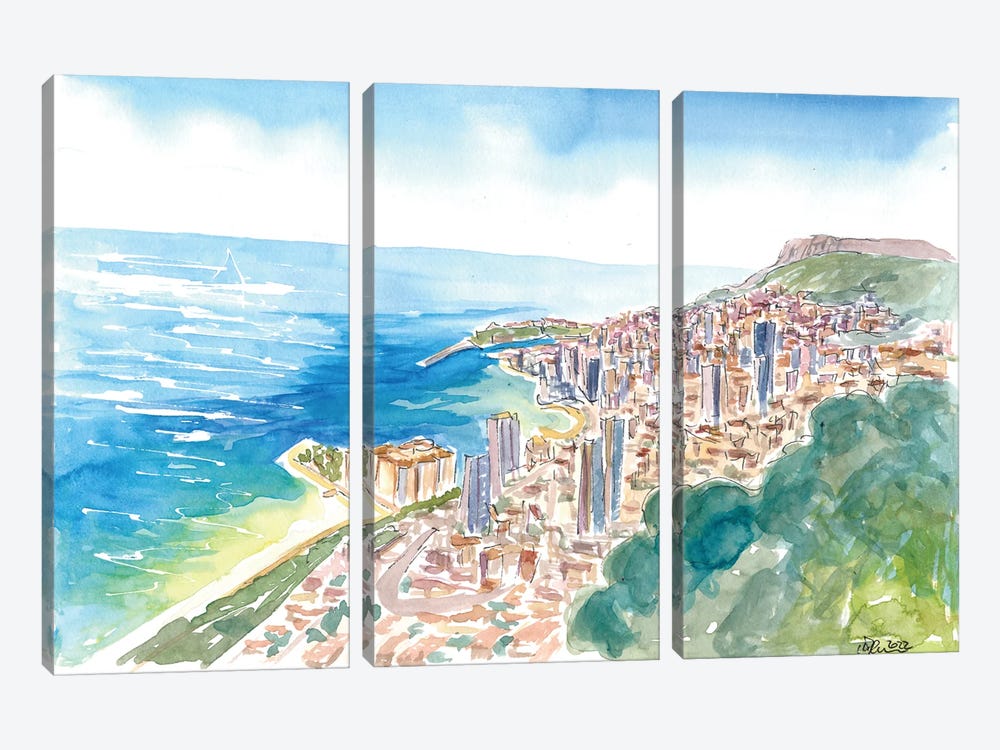Monaco View From The Mountains With Skyline And Sea by Markus & Martina Bleichner 3-piece Canvas Wall Art