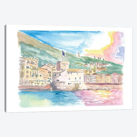 Rapallo Sea Front With Harbour Castle And Sun Reflections Canvas Print #MMB801} by Markus & Martina Bleichner Canvas Print