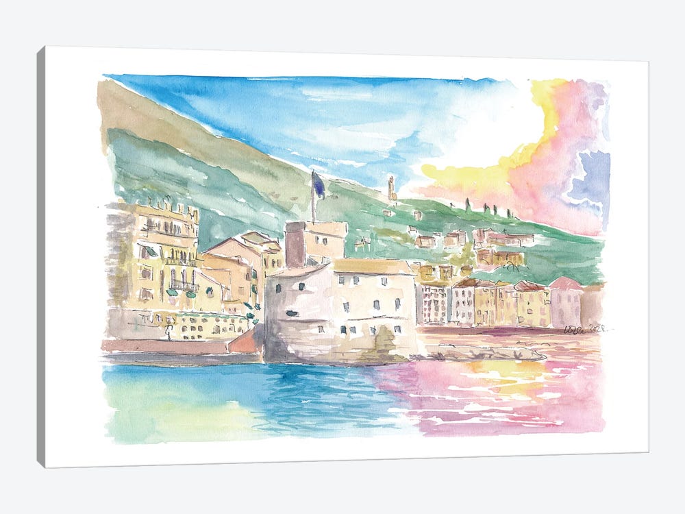 Rapallo Sea Front With Harbour Castle And Sun Reflections by Markus & Martina Bleichner 1-piece Canvas Art Print