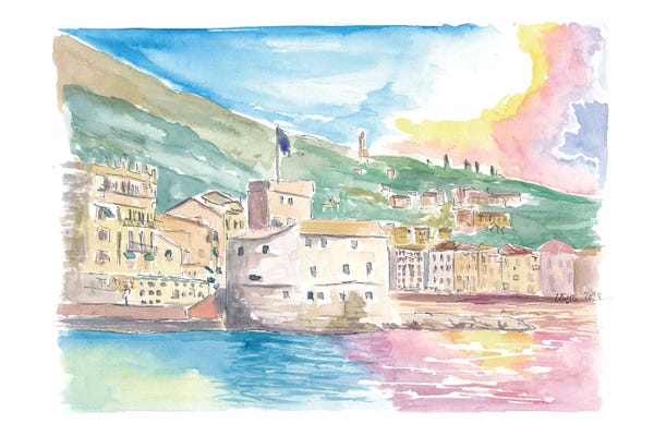 Markus & Martina Bleichner: Rapallo Sea Front With Harbour Castle And Sun Reflections by Markus & Martina Bleichner