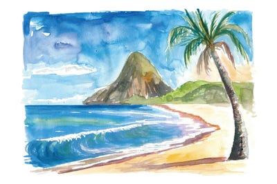 Saint Lucia Antilles Dreams With Petit Piton And Beach by Markus & Martina Bleichner canvas print
