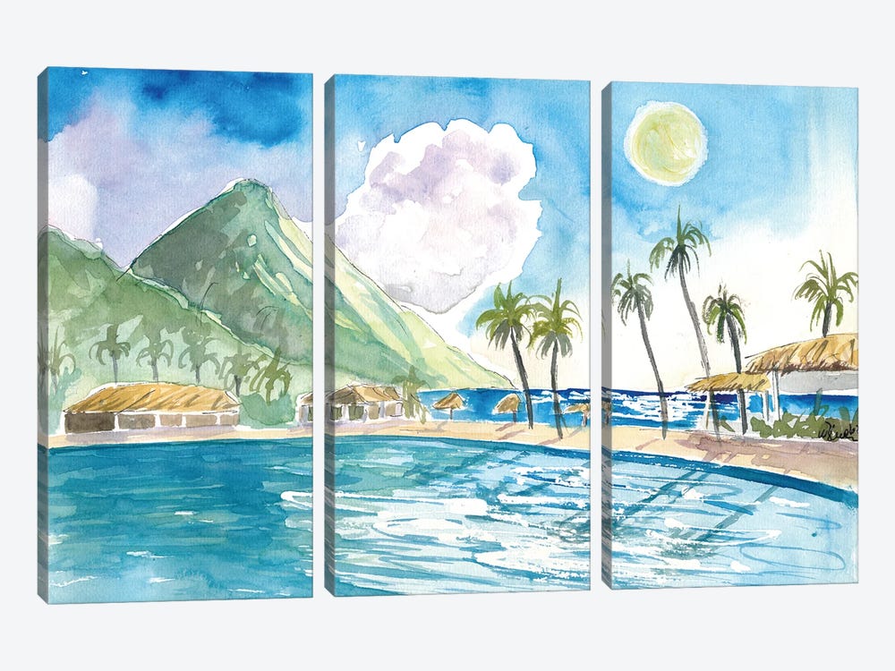 Saint Lucia Pitons And Incredible Infinity Pool by Markus & Martina Bleichner 3-piece Canvas Art Print